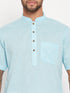 Vastramay Men's Aqua Blue Solid Kurta with White Pant Style Pyjama Set